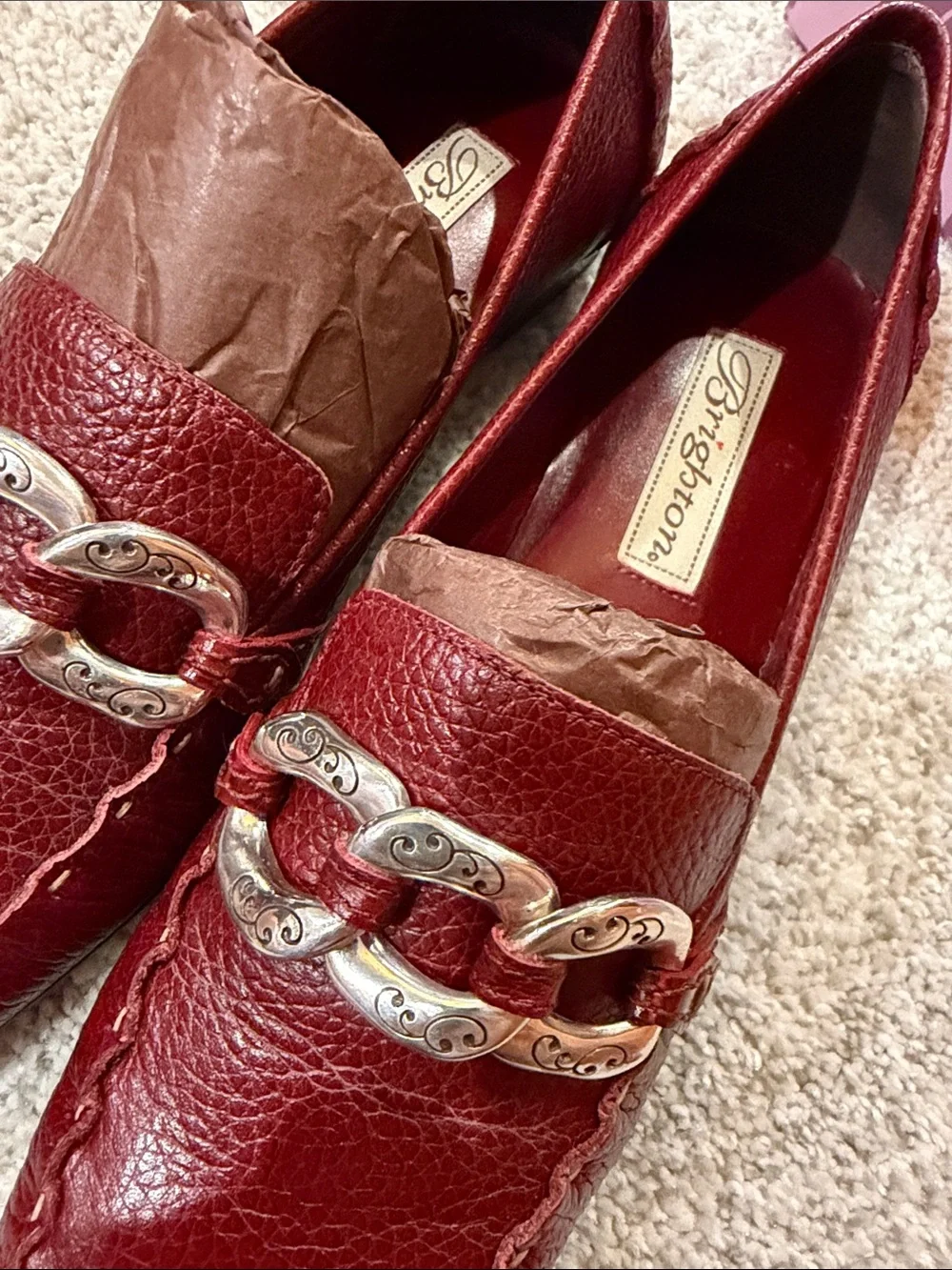 Brighton Burgundy Leather Chain-Accent Moccasin Flats